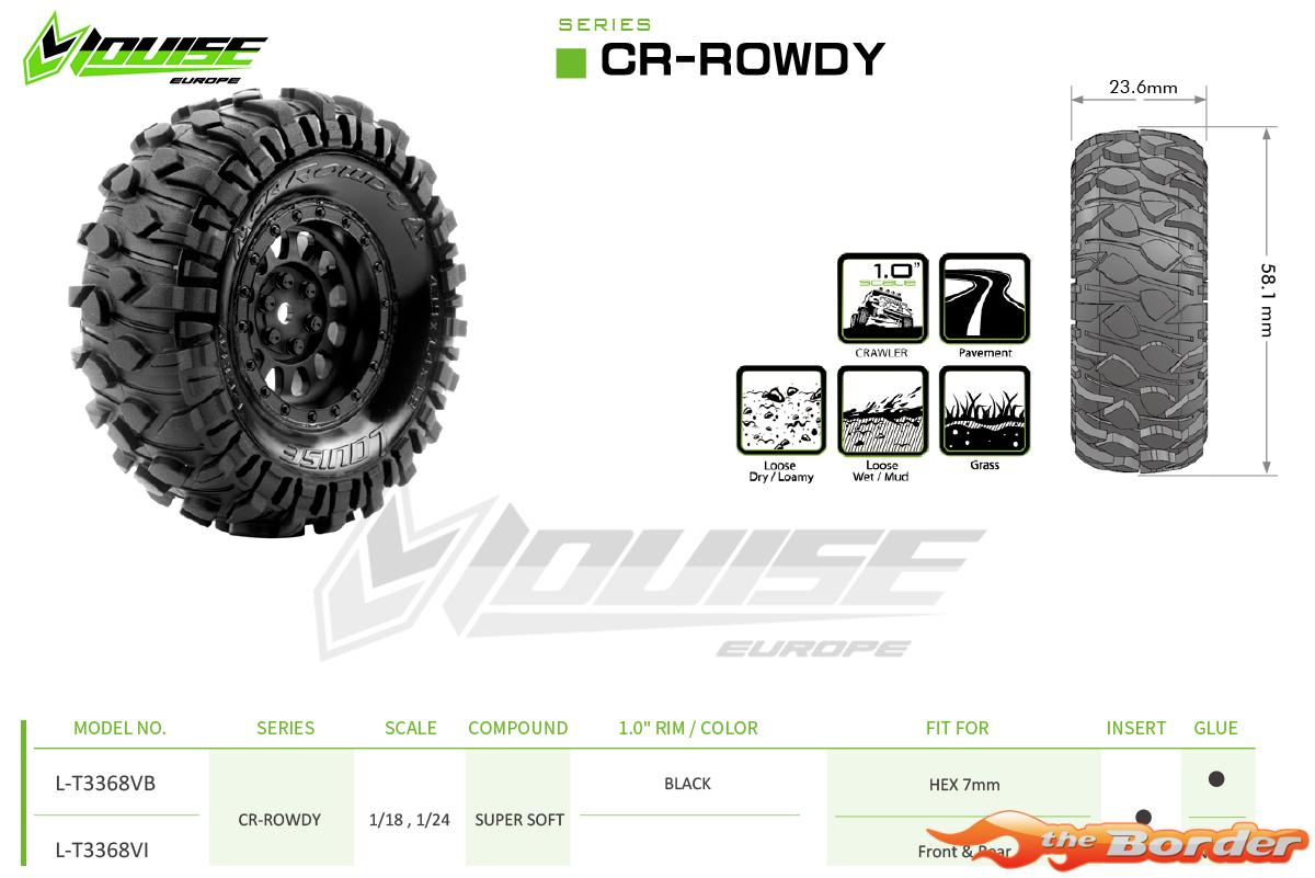LouiseRC CR-Rowdy Super Soft Black 1.0" Crawler Tyres (2) LR-T3368VB - Afbeelding 3