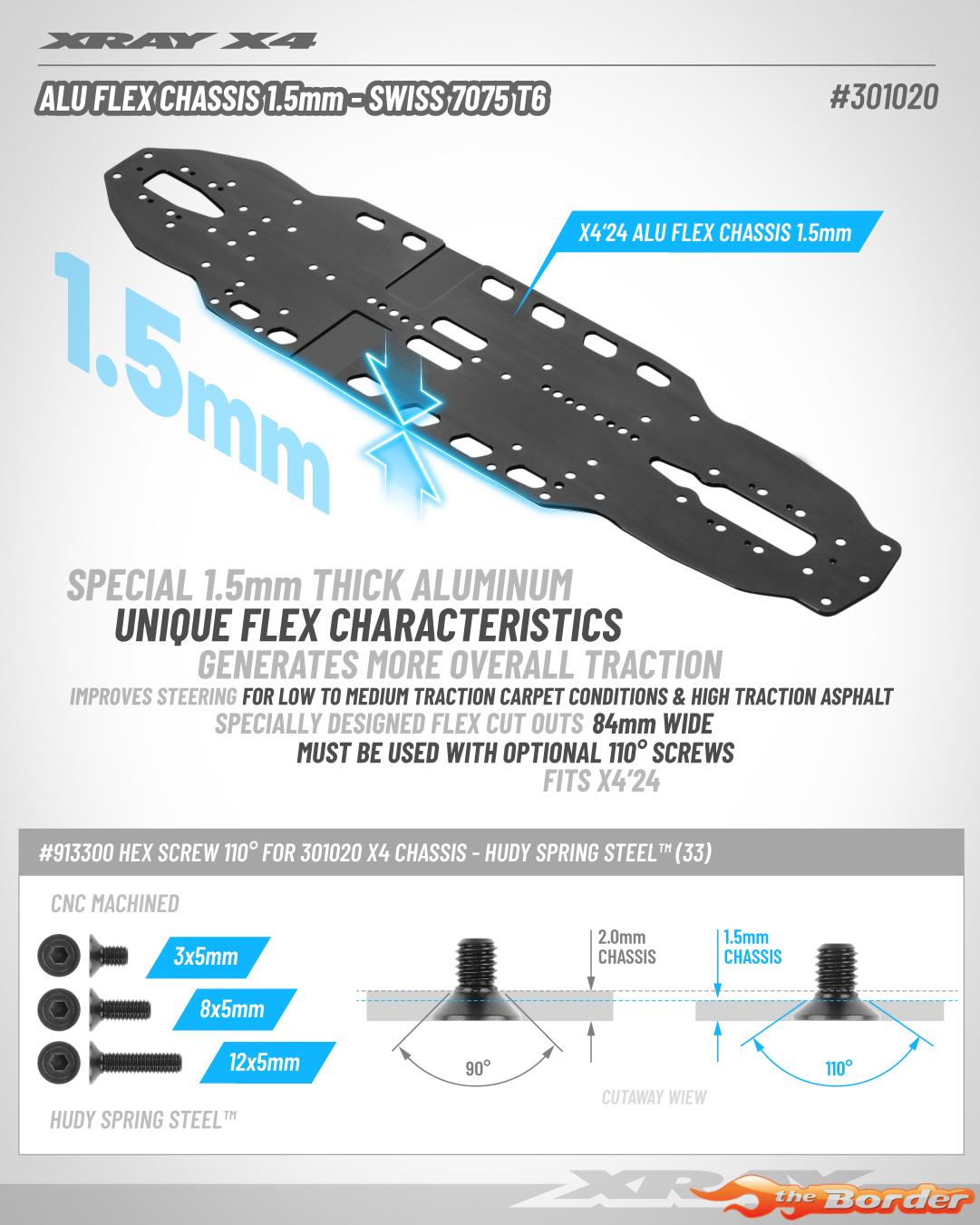 XRAY X4'24 Alu Flex Chassis 1.5Mm - Swiss 7075 T6 301020 - Afbeelding 2