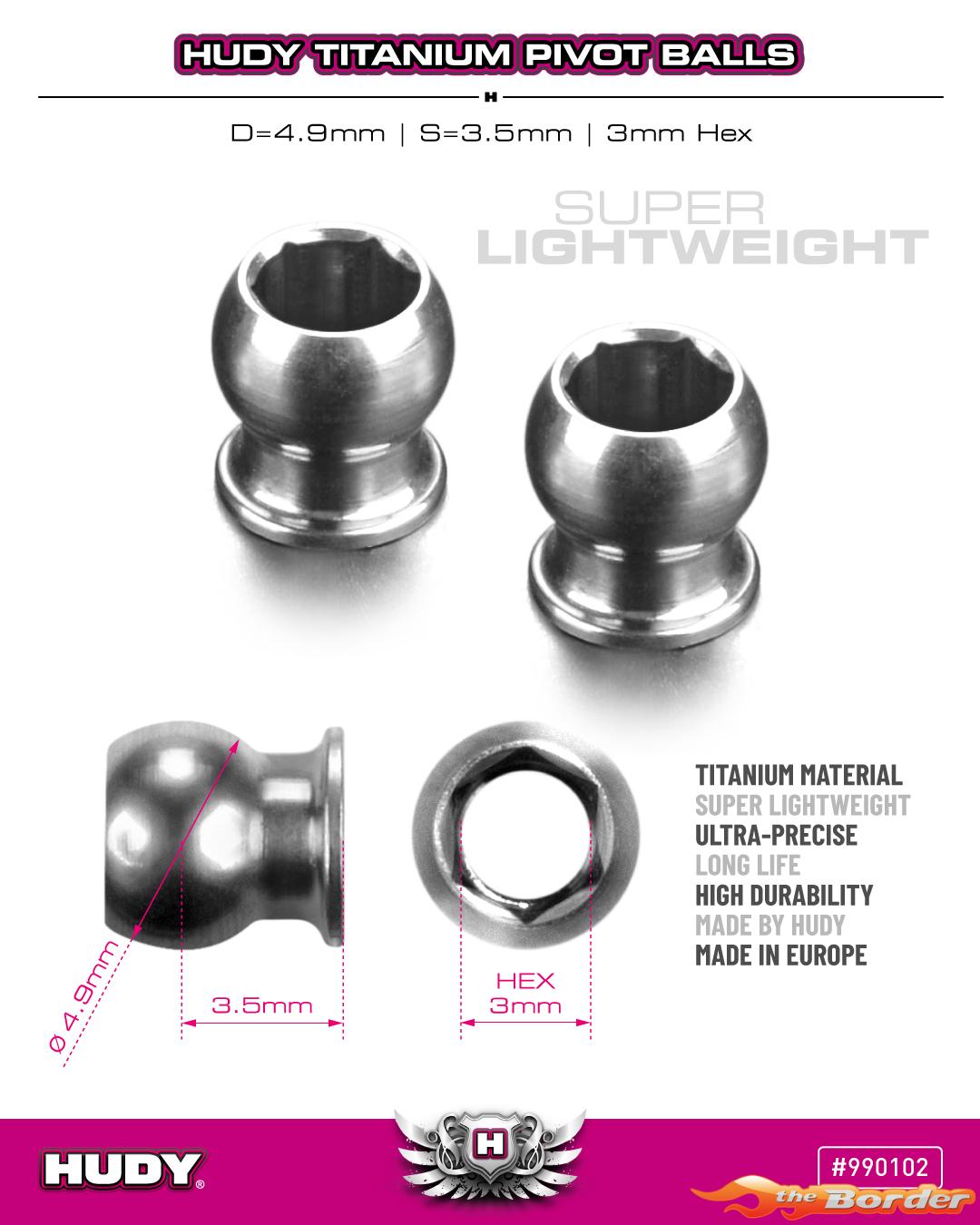 HUDY Titan Ball Stud D=4.9 / L=12 / S=3.5 / 2mm Hex (2) 990102 - Afbeelding 2