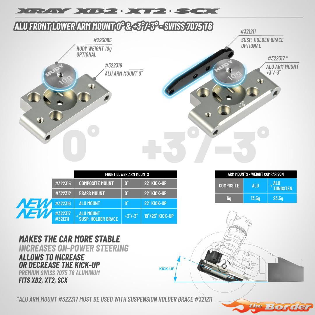 XRAY Alu Front Lower Arm Mount +3°/-3° - Swiss 7075 T6 322317 - Afbeelding 3