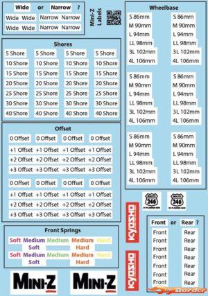 Kyosho Mini-Z Body / Banden / Veren / Shores Label Stickervel BRPD1051