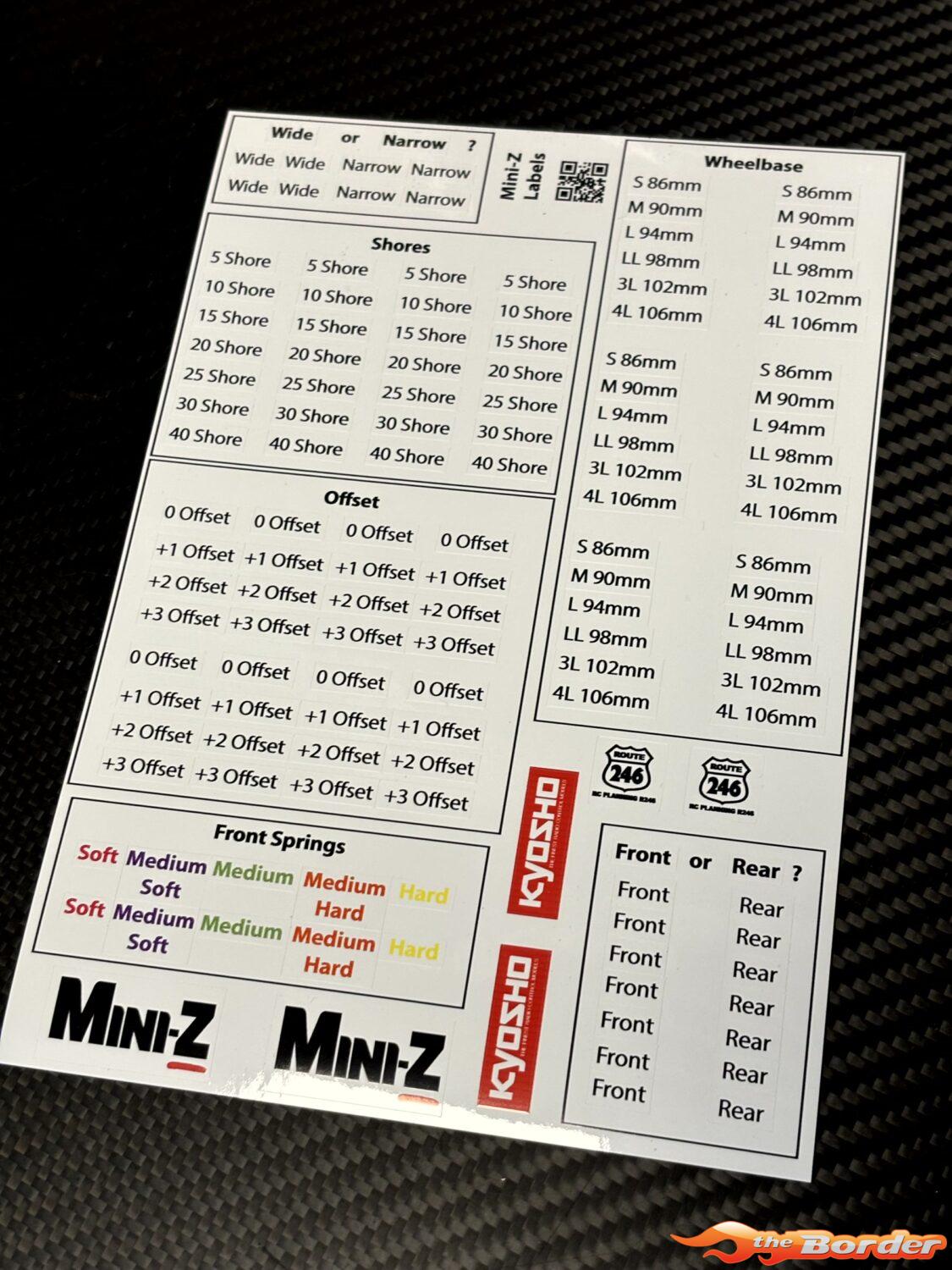 Kyosho Mini-Z Body / Banden / Veren / Shores Label Stickervel BRPD1051 - Afbeelding 8