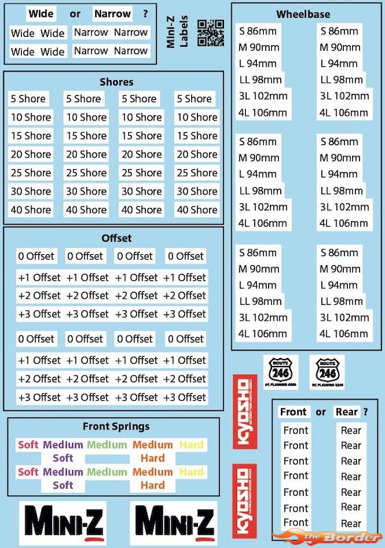 Kyosho Mini-Z Body / Banden / Veren / Shores Label Stickervel BRPD1051