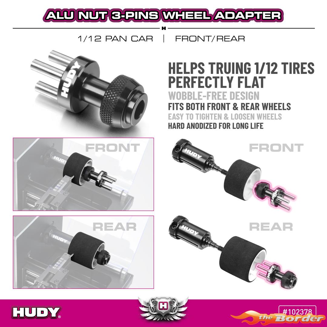 Hudy Alu Nut 3-Pins Wheel Adapter - Front/Rear - 1/12 Pan Car 102378 - Afbeelding 2