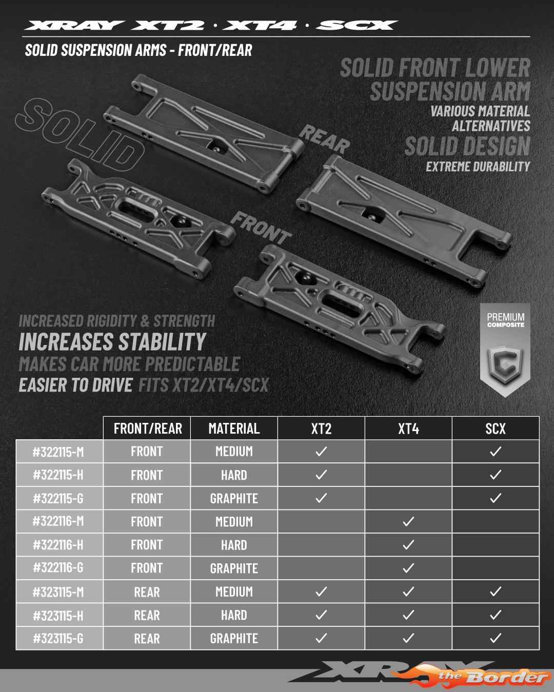 XRAY XT2 Composite Suspension Arm Front Lower - Solid - Graphite 322115-G
