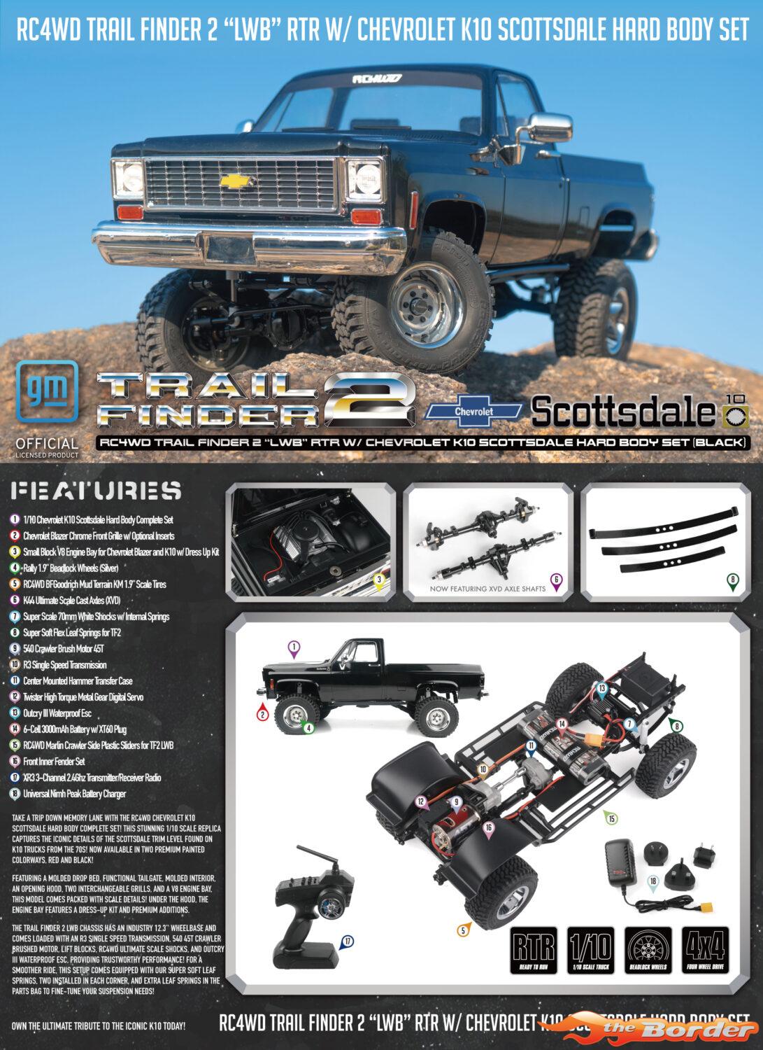 RC4WD Trail Finder 2 LWB RTR w/Chevrolet K10 Scottsdale Hard Bodyset (Black) RC4ZRTR0067 - Afbeelding 5