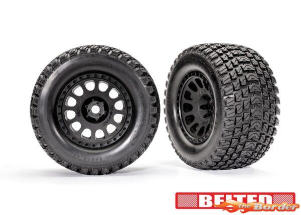 Traxxas XRT Tires & wheels assembled glued Race Black Wheels, Gravix Belted Tires 7862