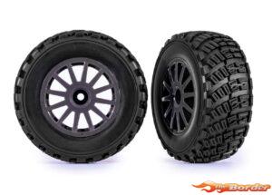 Traxxas Tires & wheels, assembled, glued (gray wheels, gravel pattern tires, foam inserts) (2) (TSM rated) 7473-GRAY