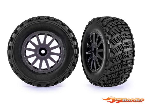 Traxxas Tires & wheels, assembled, glued (gray wheels, gravel pattern tires, foam inserts) (2) (TSM rated) 7473-GRAY