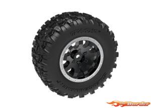 Traxxas Tires & wheels, assembled (black with satin beadlock wheels, dual profile (2.1" outer, 2.6" inner), Sledgehammer tires, foam inserts)) (rear) (2) 10770-STBLK