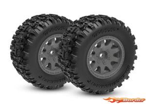 Traxxas Tires & wheels, assembled (charcoal gray wheels, dual profile (2.1" outer, 2.6" inner), Sledgehammer tires, foam inserts)) (front) (2) 10771-GRAY