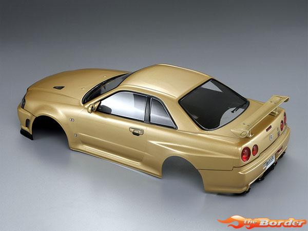 KillerBody Nissan Skyline R34 195mm Pre-Painted Gold Body for 1/10 48645 - Afbeelding 4