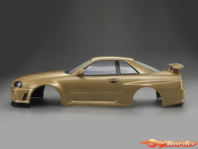 KillerBody Nissan Skyline R34 195mm Pre-Painted Gold Body for 1/10 48645 - Afbeelding 5
