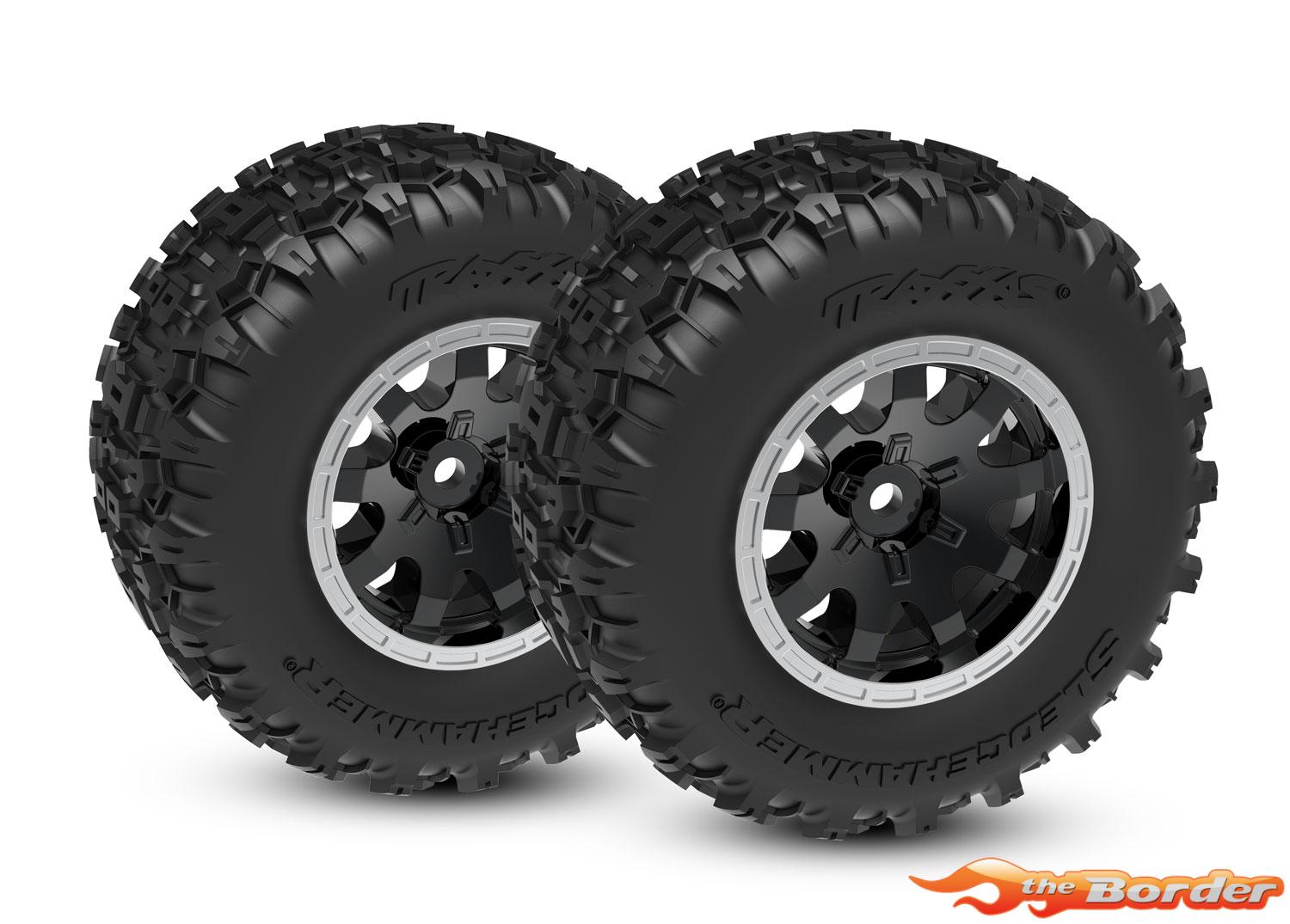 Traxxas Tires & wheels, assembled (black with satin beadlock wheels, dual profile (2.1" outer, 2.6" inner), Sledgehammer tires, foam inserts)) (rear) (2) 10770-STBLK