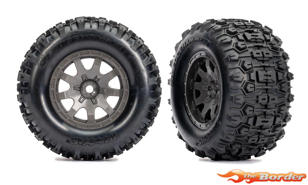 Traxxas Tires & wheels, assembled (charcoal gray wheels, dual profile (2.1" outer, 2.6" inner), Sledgehammer tires, foam inserts)) (rear) (2) 10770-GRAY