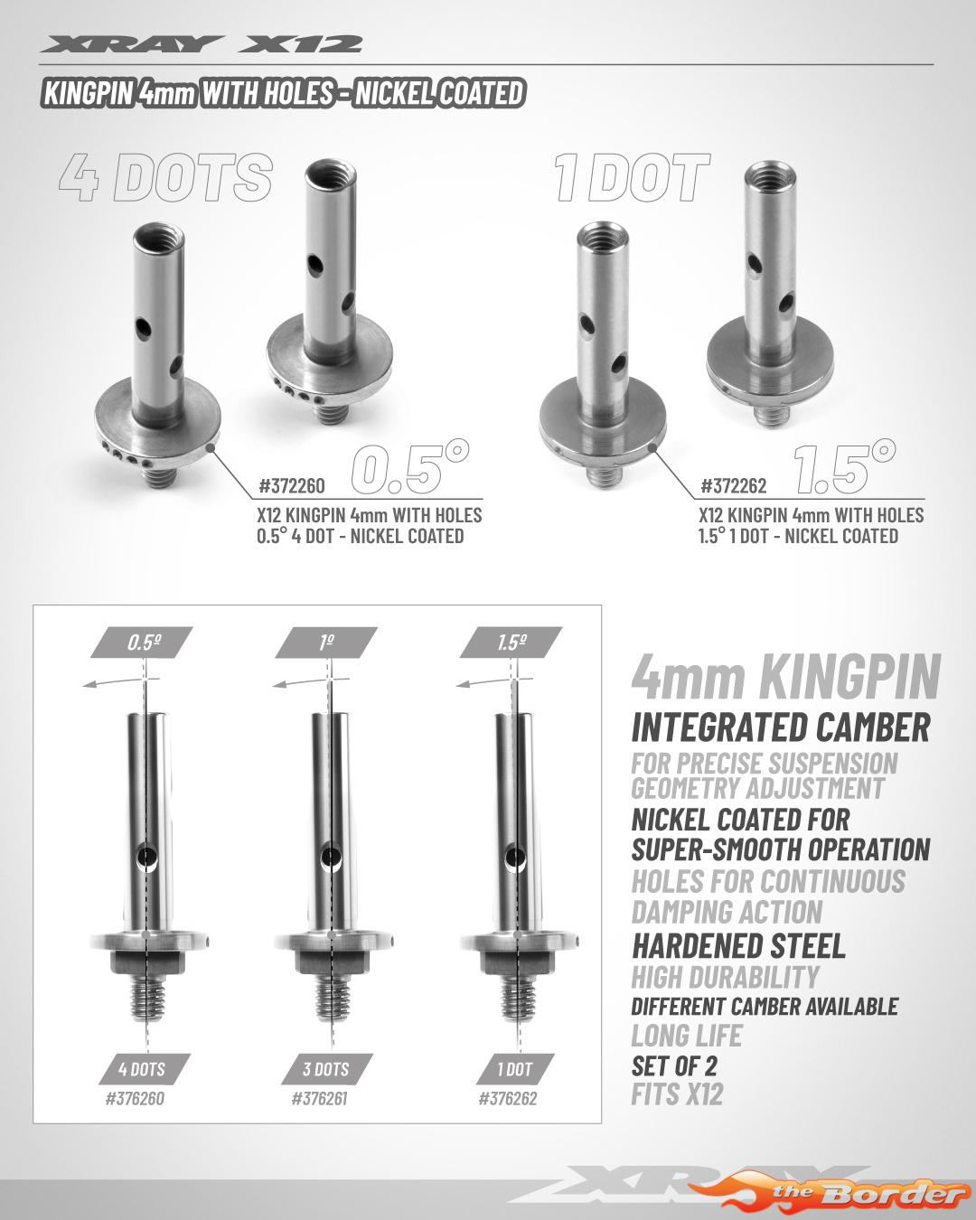 XRAY X12 Kingpin 4mm With Holes - 0.5° 4 Dots - Nickel Coated (2) 372260 - Afbeelding 3