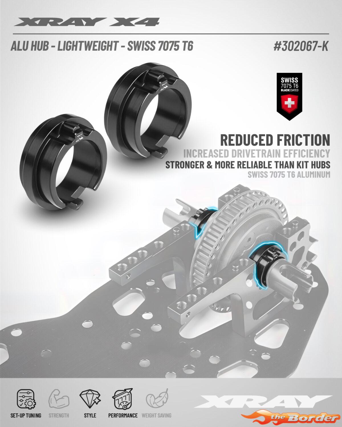 XRAY X4 Alu Adjustment Ball-Bearing Hub For Uni Bulkheads - Black (2) 302067-K - Afbeelding 3