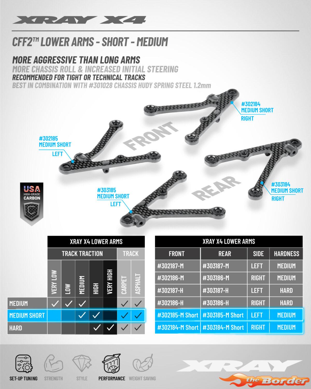 XRAY X4 CFF2 Rear Lower Arm - Short - Medium - Right 303184-M - Afbeelding 3