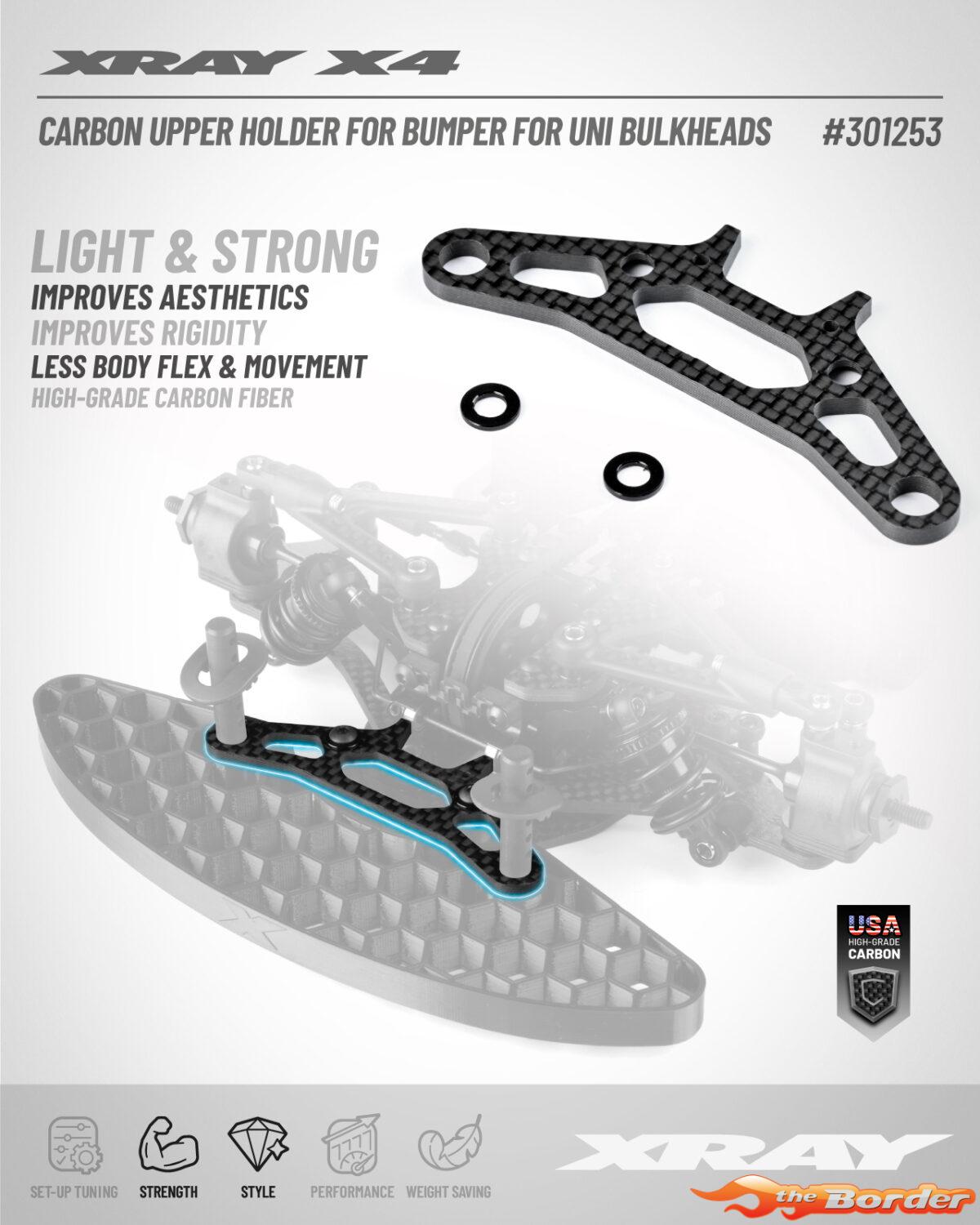 XRAY X4 Carbon Upper Holder For Bumper For Uni Bulkheads 301253 - Afbeelding 3