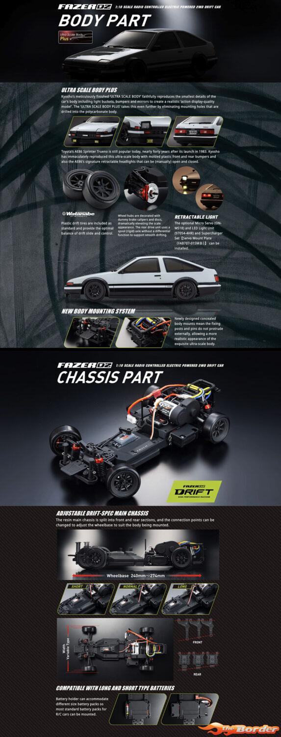 Kyosho Fazer D2 Toyota Sprinter Trueno AE86 White 1/10 Drift Readyset 34501B - Afbeelding 23