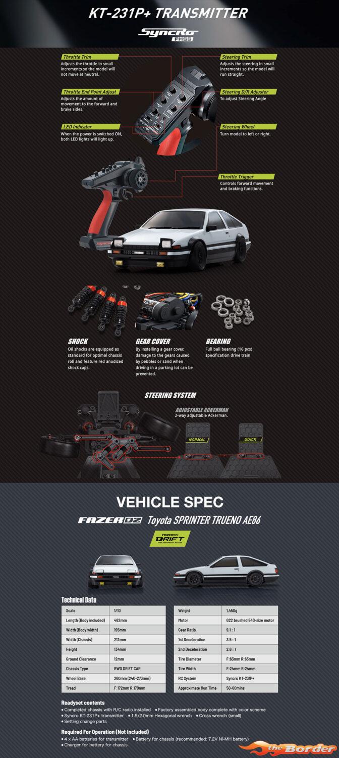 Kyosho Fazer D2 Toyota Sprinter Trueno AE86 White 1/10 Drift Readyset 34501B - Afbeelding 27