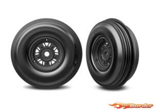 Traxxas Tires & Wheels, Assembled, Glued (Pro Scale Sand Car Black Wheels, Ribbed Tires, Dual Profile (3.2" Outer, 4.9" Inner), Foam Inserts) (Front) (1 Left, 1 Right) 10971