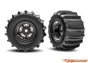 Traxxas Tires & Wheels, Assembled, Glued (Pro Scale Sand Car Race Black Chrome Wheels, Belted Paddle Tires, Dual Profile (3.6" Outer, 4.7" Inner), Foam Inserts) (Rear) (1 Left, 1 Right) 10973-BLKC