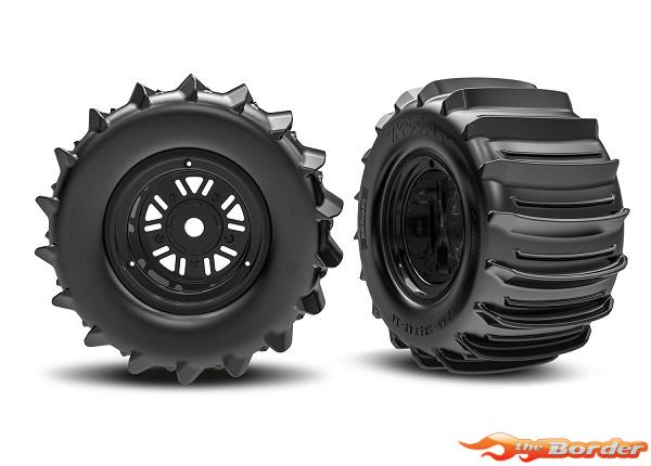 Traxxas Tires & Wheels, Assembled, Glued (Pro Scale Sand Car Race Black Wheels, Belted Paddle Tires, Dual Profile (3.6" Outer, 4.7" Inner), Foam Inserts) (Rear) (1 Left, 1 Right) 10973