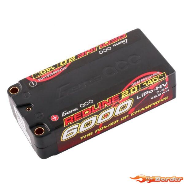 GensAce RedLine 2.0 Shorty 6000mAh HV 7.6V 2S1P 5mm Bullet 140C