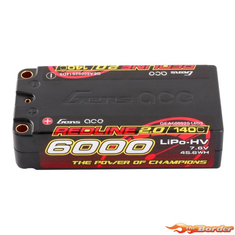 GensAce RedLine 2.0 Shorty 6000mAh HV 7.6V 2S1P 5mm Bullet 140C - Afbeelding 6