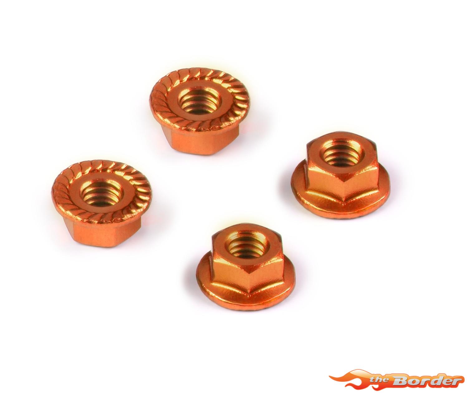Hudy Alu Nut M4 With Serrated Flange - Orange (4) 296541-O