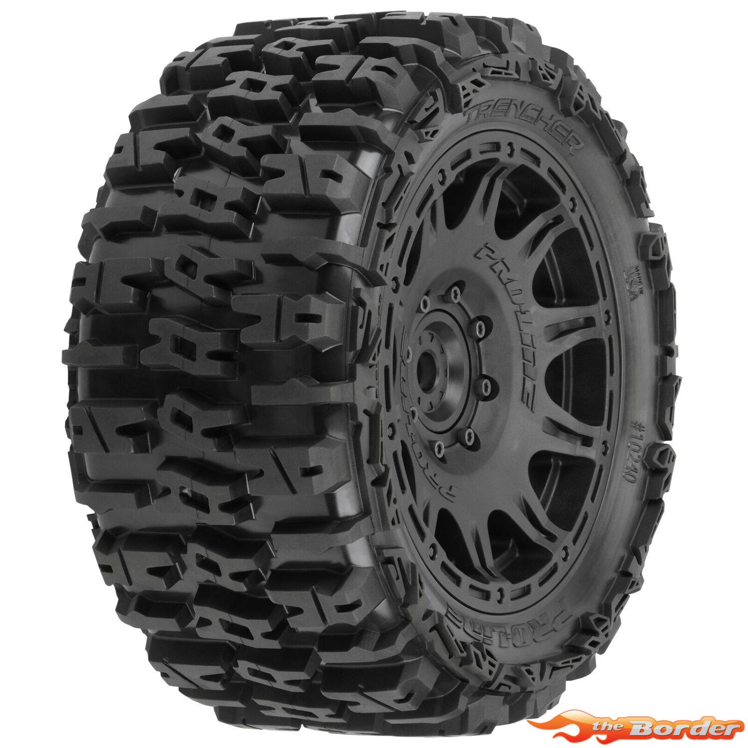 Proline Trencher F/R 5.7" Tires Mounted 24mm Black Raid 8x48 Hex (2) X-Maxx 1024010