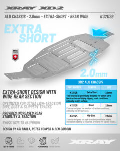 XRAY XB2 Alu Chassis 2.5mm Extra-Short - Rear Wide 321126