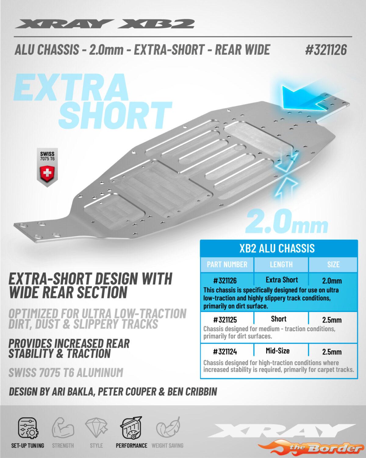 XRAY XB2 Alu Chassis 2.5mm Extra-Short - Rear Wide 321126