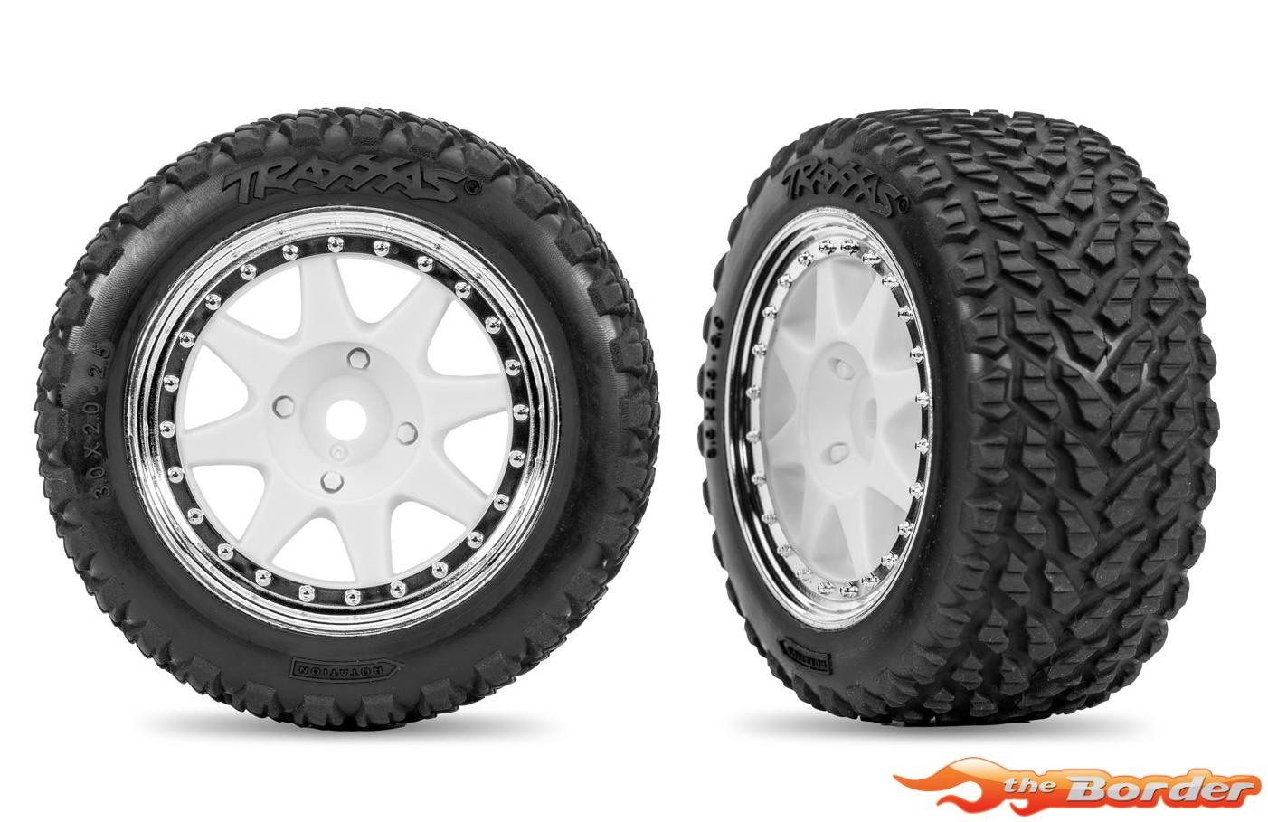 Traxxas White/Chrome Rear Mini Rally Wheels w/Rally Tires (2) 10873-WHTC