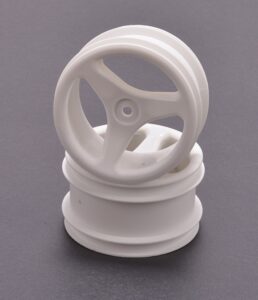 Schumacher Rear Wheels; White 3 Spoke - CAT/Fbl U1615