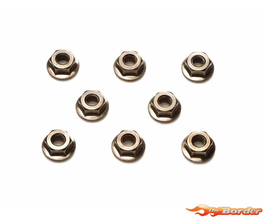 Tamiya 4mm Serrated Flange Lock Nut - Black / 8pcs 42282