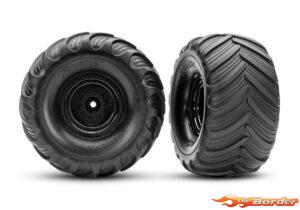 Traxxas Tires & wheels assembled glued (Black Wheels) (2) 3665-BLK