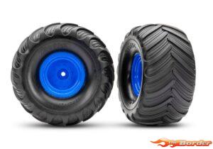 Traxxas Tires & wheels assembled glued (Blue Wheels) (2) 3665-BLUE