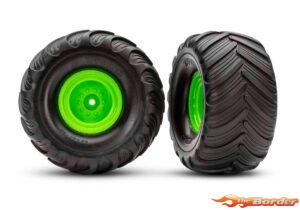 Traxxas Tires & wheels assembled glued (Green Wheels) (2) 3665-GRN