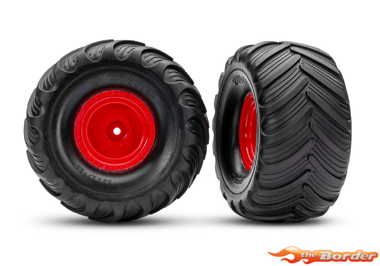 Traxxas Tires & wheels assembled glued (Red Wheels) (2) 3665-RED