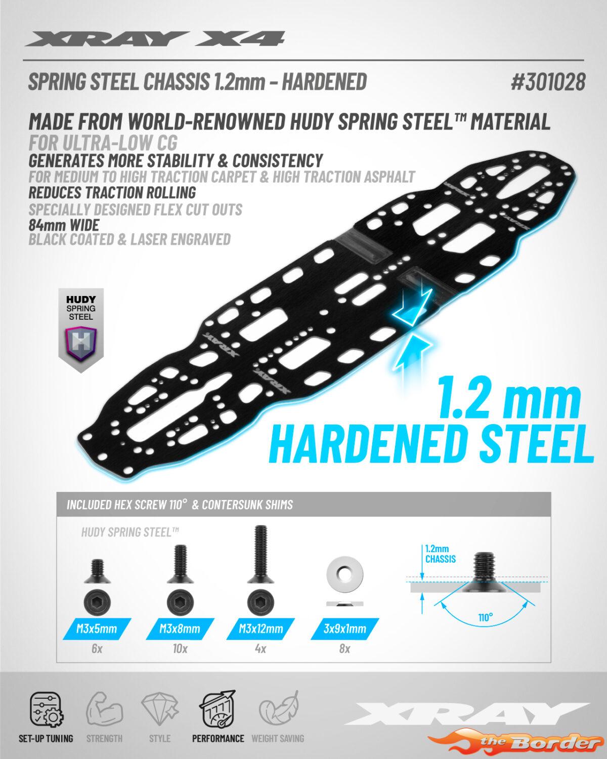 XRAY X4'26 Spring Steel Chassis 1.2mm - Hardened 301028 - Afbeelding 3