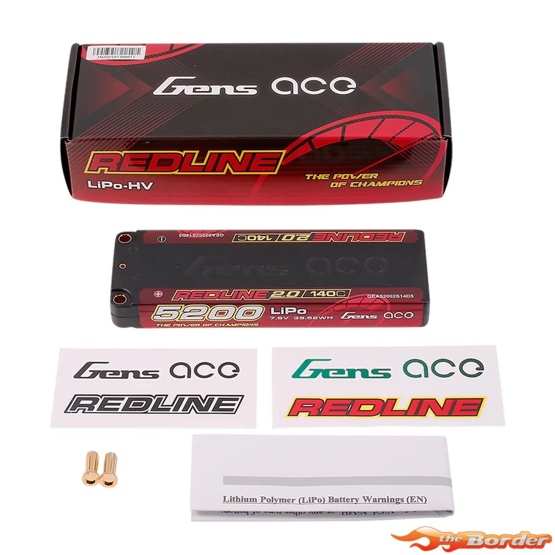 GensAce RedLine 2.0 5200mAh 7.4V 140C Hardcase LiPo Battery GEA52002S14D5 - Afbeelding 3