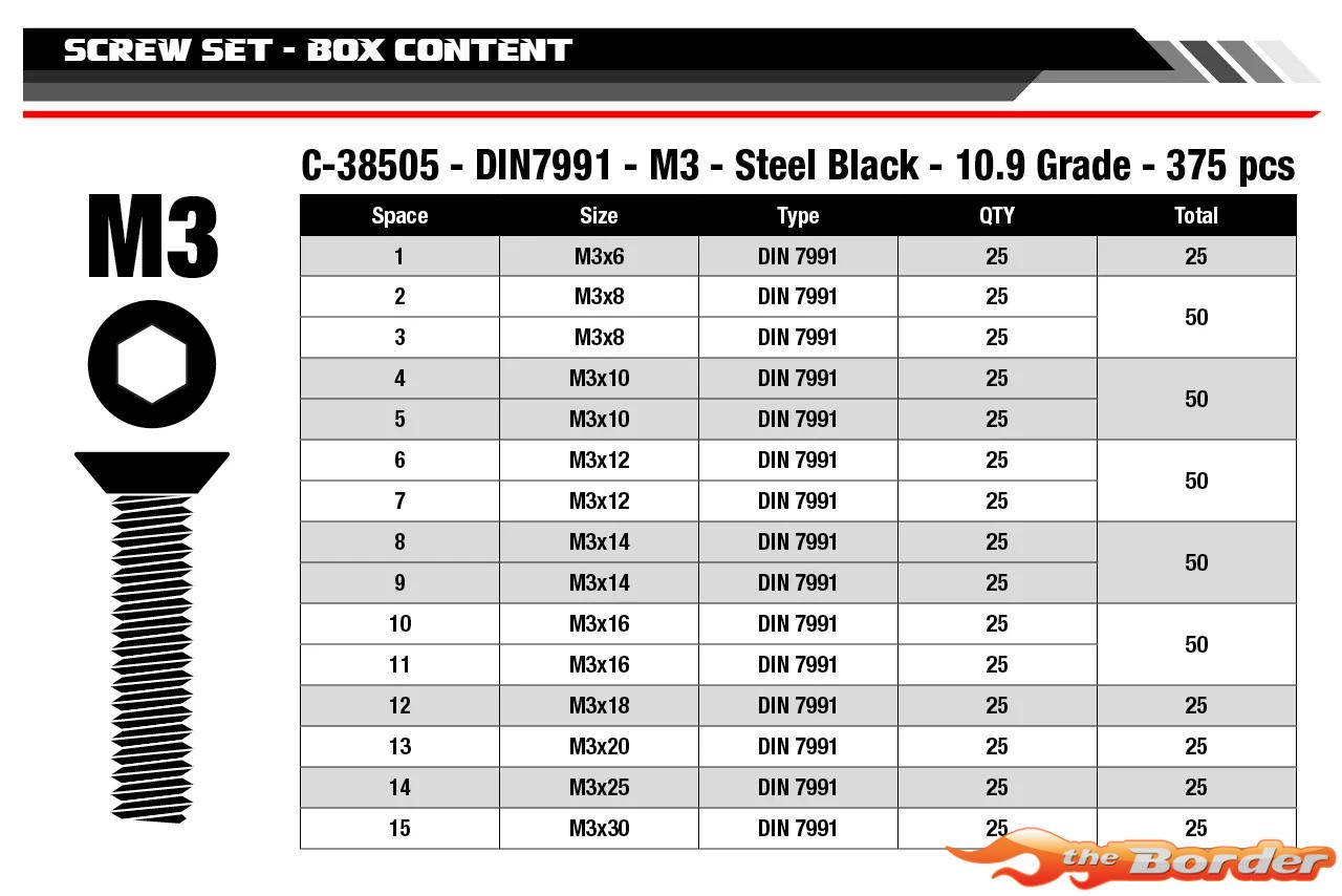 Corally M3 Screw Set - Black Hex Countersunk Head (15 Sizes, 375pcs) C-38505 - Afbeelding 5
