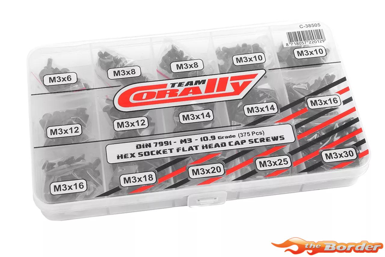 Corally M3 Screw Set - Black Hex Countersunk Head (15 Sizes, 375pcs) C-38505
