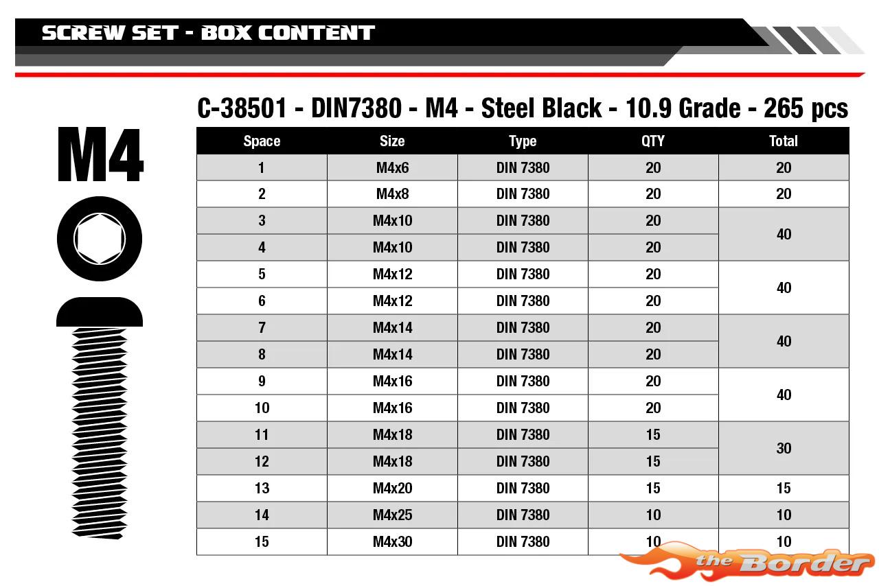 Corally M4 Screw Set - Black Hex Button Head (15 Sizes, 265pcs) C-38501 - Afbeelding 4