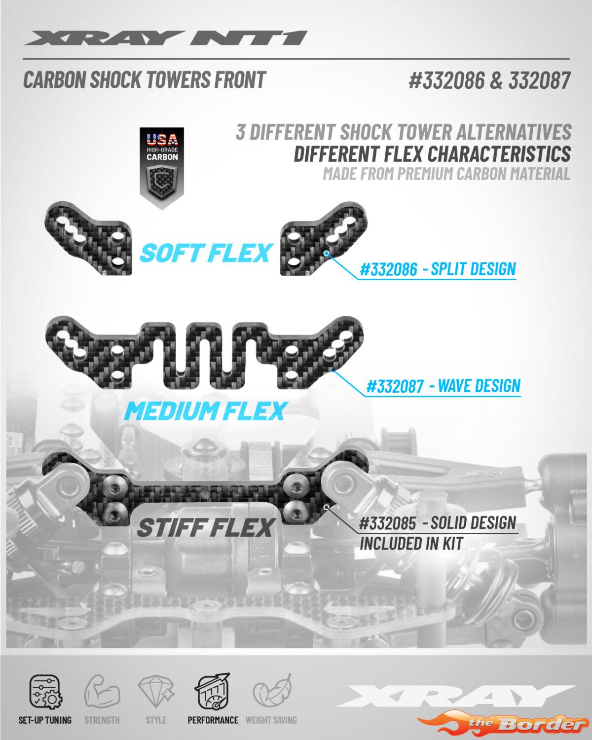 XRAY Carbon Shock Tower Front - 2 Dot - 2 Positions 332086 - Afbeelding 3