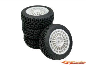 Absima 1/10 Tyre Set Rally Preglued w/White Wheels (4pcs) 2510065