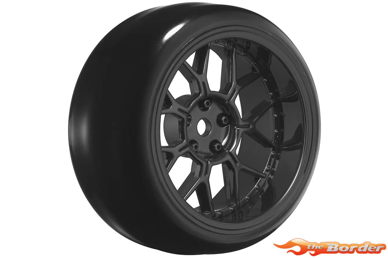 LouiseRC Drift Tyres - 14-Spoke Black Wheels 12mm Hex (Removable Offset) LR-LNHA566T