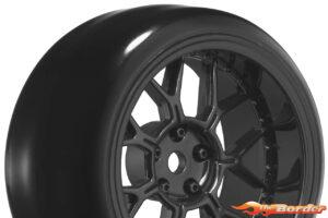 LouiseRC Drift Tyres - 14-Spoke Black Wheels 12mm Hex (Removable Offset) LR-LNHA566T